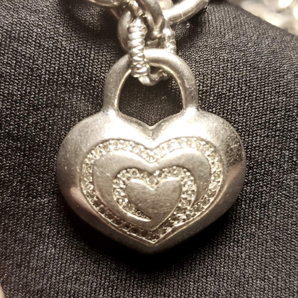 Sterling Silver necklace with diamonds heart charm - Picture 2 of 16